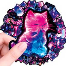 56张霓虹猫咪贴纸，酷炫粉蓝荧光猫咪防水乙烯基贴纸，适用于水瓶、笔记本电脑、滑板、手机壳、笔记本、吉他、日记本、DIY手工等，美观大方，适合青少年、成人、学生，完美个性化日常用品和装饰背包，易于撕取。 - 彩色 - 查看 8