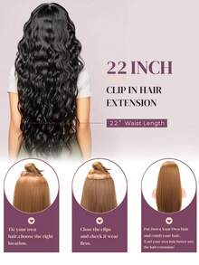 6片装夹式16夹合成纤维22英寸水波纹接发片，长款美人鱼波浪卷合成纤维，女士1B色 - 黑色 - 查看 7