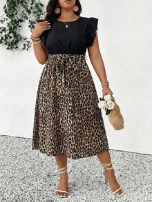 SHEIN Frenchy Plus Size Women Floral Print Round Neck Cap Sleeve Elegant Dress, Summer Vacation - 多色 2 - 查看 12