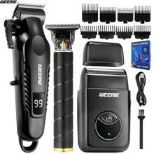 WEEME groomingkit för män (4 st/3 st) med USB-snabbladdad hårsax, T-bladstrimmer, rakhyvel och näshårstrimmer – multifunktionellt raksystem för hem och resa, perfekt present till fars dag/makens födelsedag/pojkvännens födelsedag - Visa 14