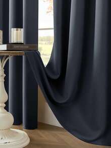 1pc Solid Color Polyester Curtains, Energy Blackout Light Blocking Thermal Insulated Curtains For Kitchen, Dining Room, Living Room, Bedroom, Study Room In Black, Deep Grey - Navy Blue - View 5