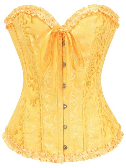 Women's Jacquard Backless Tie Camisole Lace Trim Shapewear Corset Top, Suitable For New Year Party, Valentine's Day, Holiday, Graduation, Halloween Costume, Yellow Summer