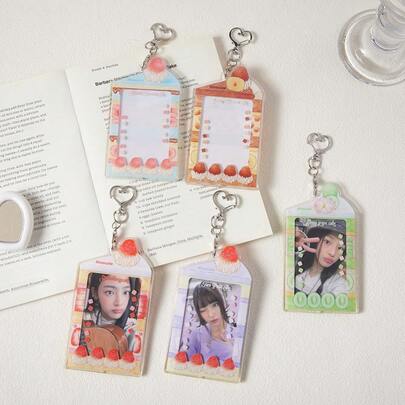 1个时尚简约夏季少女卡通水果图案透明卡套，Y2Y风格学生偶像卡包，3英寸硬质卡套展示卡袋