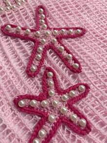 Đầm dệt kim cổ chữ V thắt eo đính ngọc trai kiểu dáng châu Âu và Mỹ mùa hè 2026 dành cho nữ, đầm mini móc thủ công xuyên thấu gợi cảm không tay dây mảnh, màu hồng. - Hồng - Xem 9