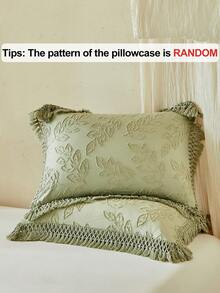 2/3件套波西米亚风绿色叶子图案簇绒刺绣被套组，带流苏，复古乡村风花卉涤纶床上用品套装，适用于卧室/客厅，柔软透气，可机洗，大号，特大号（1个被套+1/2个枕套，不含填充物） - 綠色 - 查看 8