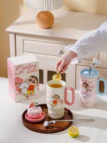 CRAYON SHINCHAN Cốc có tay cầm hình hoạt hình, cốc đựng đá dễ thương dùng cho văn phòng và trường học. - Nhiều màu - Xem 3