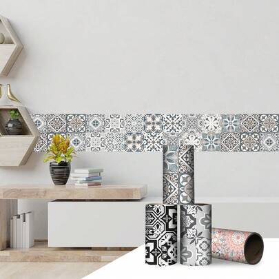 OUTANA 1 Tấm giấy dán tường PVC tự dính phong cách Bohemian - Có thể tháo rời, chống ẩm, chống dầu và dễ lau chùi, dùng để trang trí chân tường. Những miếng dán tường này có thể được cắt theo kích thước và ghép lại với nhau để tạo thành đường viền ốp tường. Chúng cũng có thể được dùng làm viền trang trí tự dính cho phông nền TV và khung cửa.