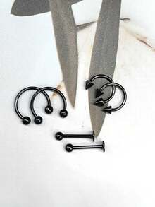 40件套黑色不锈钢穿刺饰品套装 | 鼻环、唇环、唇钉 | 耳软骨、耳廓、螺旋耳穿刺套装 - 40PCS/套 - 查看 5