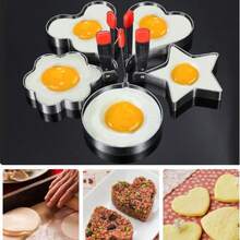 3pcs/1pc Thick 304 Stainless Steel Egg Rings, Round & Heart Shaped Egg Mold, With Handle, Kitchen Utensil Scraper, Brush - Multicolor - View 2