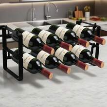 2-Tier 8-Bottle Stackable Countertop Wine Rack, Suitable For Cabinet Interior, Small Desktops, Dining Tables, Kitchens, Bars, Pantries And Compact Spaces - Black - View 1