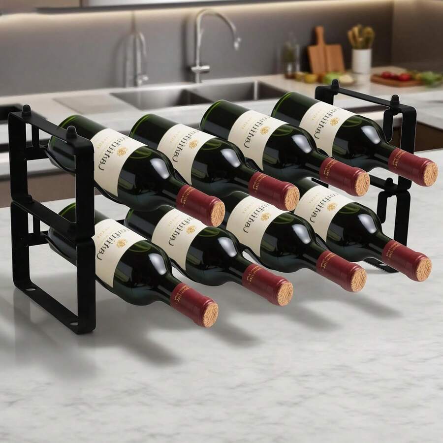 2-Tier 8-Bottle Stackable Countertop Wine Rack, Suitable For Cabinet Interior, Small Desktops, Dining Tables, Kitchens, Bars, Pantries And Compact Spaces - Black - View 1