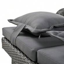 Garten-Lounge-Sessel-Set para 2 personas, ratán gris, versátil Rückenlehne, Stützfuß, mit Fußhocker o como Outdoor-Bett nutzbar, mit Rückenkissen und Sitzkissen (sku anterior:HW24020AAA) - Gris - Ver 7