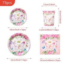 Bộ đồ dùng tiệc dùng một lần hình vương miện bướm hồng gồm đĩa, khăn ăn và cốc, dành cho 16 khách, phù hợp cho sinh nhật, đám cưới, tiệc theo chủ đề, dã ngoại gia đình. - Xem 6