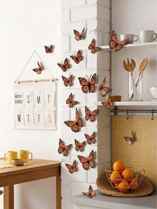 12pcs 3D Monarch Butterfly Wall Stickers - Made Of PVC Plastic, Vibrant Orange And Black Design, Ideal For Wedding, Birthday, Graduation And Holiday Decorations, Butterfly Decor, Room Decor, Bedroom Decor,Party Decorations Home Decor. - Orange - View 6