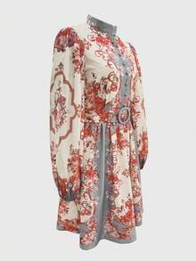 Đầm dài tay cổ mở in hoa thời trang nữ có thắt lưng, thích hợp mặc thường ngày, đi nghỉ mát, du lịch biển, hẹn hò, dự tiệc và nhiều dịp khác. - Xám - Xem 3