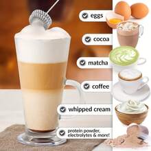 Feizsmile Espumador de leche eléctrico recargable de mano con 2 accesorios de varilla de acero inoxidable, 3 ajustes de velocidad, apto para café, matcha, latte, capuchino, chocolate caliente y talla grande - Negro - Ver 11
