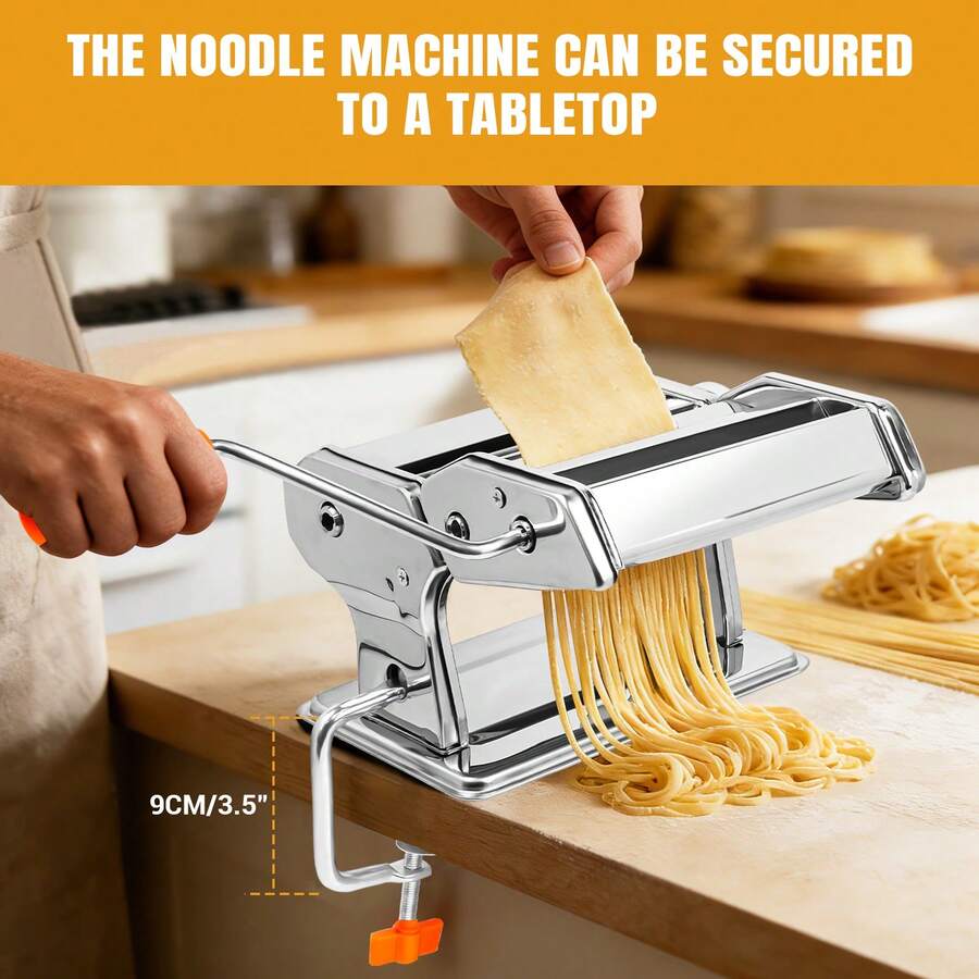 EFAN Kitchen Tool Set Manual Pasta Maker Three-In-One Multi-Functional 9-Level Adjustable Thickness Pasta Sheets/Fettuccine/Spaghetti Compact Hand-Crank Pasta Roller - Silver - View 1