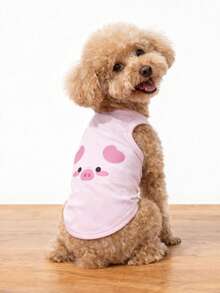 1 pièce Gilet pour animaux de compagnie avec imprimé mignon de cochon, anti-puces physique et réduction de la chute de poils, isolation et respirant, convient aux petits et grands chiens et chats, pour une utilisation intérieure et extérieure - Rose bonbon - Voir 3