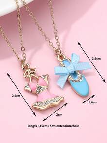 Set de 2 piezas Conjunto de vestido y accesorios de princesa de moda para niños, collar con colgante esmaltado y zapatos de vestir, adecuado para uso diario, regalo, festivales - Multicolor - Ver 5