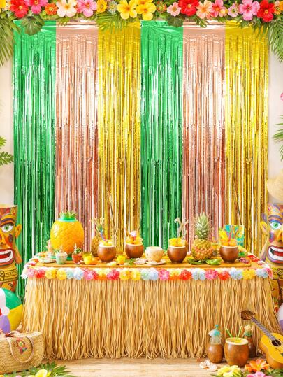 قطعتان من ستائر السلك المعدني الهاواي، ستائر شرابات بالأخضر والبودرة والذهب، ديكور خلفية من شرابات لحفلة لواو الهاواي، ديكور حفلة عيد الميلاد من الورق الفضي، ديكور حفلات الزفاف، ديكور هاواي الصيفي، ألوهاء، استوائي، ديكور حفلة حمام السباحة والفلامنجو، ديكور حفلات العطلات، ديكور خلفية للحفلات الداخلية والخارجية، ديكور حفلة استقبال المولود، إكسسوار التصوير الفوتوغرافي