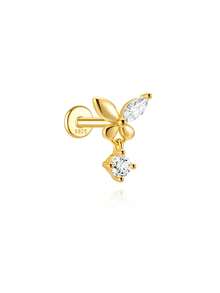SereneSpark 1 đôi bông tai bạc 925 hình ngôi sao và mặt trăng lãng mạn đính đá Cubic Zirconia, kiểu dáng thả buông, dạng phẳng, thích hợp làm quà tặng Ngày của Mẹ cho phái nữ. Trang sức cao cấp. - Vàng - Xem 24