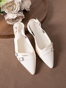 Sandalias de tacón alto de unicolor con hebilla, adecuadas para ir al trabajo, fiesta de vacaciones, oficina, hogar, exterior, primavera, verano, otoño - Blanco - Ver 7