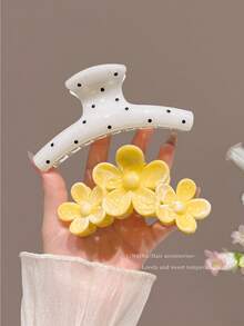 2个奶油黄色花朵发夹，2026春夏新款清新鲨鱼爪夹发饰 - 彩色 - 查看 6