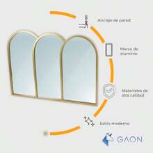GAON. Espejo Decorativo de Pared Moderno Minimalista Triple Arco Ideal para Sala Baño Comedor Dormitorio Oficina e Interiores 91.5 CM - Plateado - Ver 6