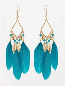 一对几何羽毛吊坠耳环，百搭优雅，适合女性日常佩戴。 - 復古風 - 查看 11