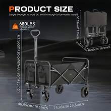 INBRAVE 550LBS All Terrain Heavy Duty Folding Cart, Large Capacity Camper Suitable For Yard Shopping/ Sports/ Outdoor/ Gardening Equipment Handling, Black Multifunctional Utility Cart - Heavy-duty Garden Storage Cart - View 4