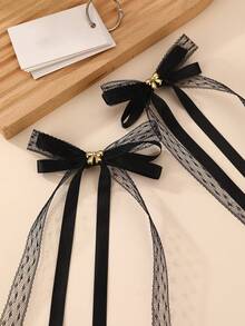 2pcs Women's Elegant Lace Bow Hair Clips In White, Pink, Black, Gold, Suitable For Daily Wear, Weddings, Spring/Summer Vacations - Multicolor - View 5