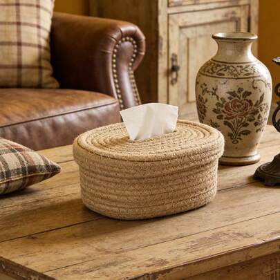 1 Scatola di fazzoletti in tessuto intrecciato, 1 Scatola di stoccaggio piccola, 1 Scatola ovale per salviette umide, 1 Scatola per mascherine e 1 Cestino di stoccaggio, adatti per camera da letto, soggiorno, sala da pranzo e ufficio