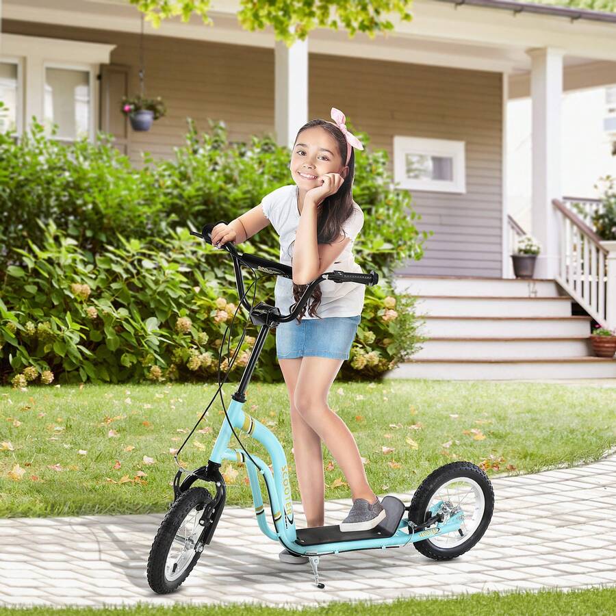 Youth Scooter Front And Rear Caliper Dual Brakes 12-Inch Inflatable Front Wheel Ride On Toy For Age 5+, Blue - Mint Green - View 1