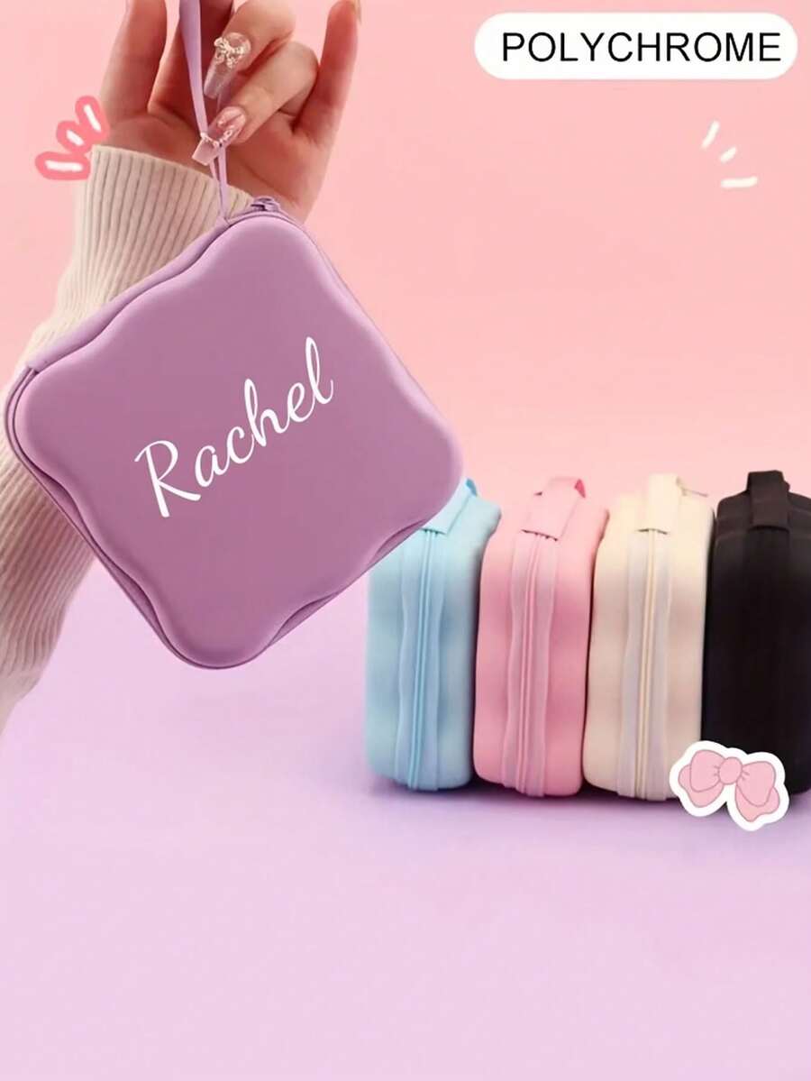 Customized Square Wave Large Capacity Data Cable Storage Bag, Customizable Digital Storage Bag, Customized Mini Storage Pouch, For CCD Camera Charger And Headphones, Portable Travel Digital Cute Cartoon Style Storage Box, Personalized Data Cable Organizer Bag, Personalized Digital Accessories Storage Box, Suitable For Daily Use, Work, School, Outing, Travel - Multicolor - View 1