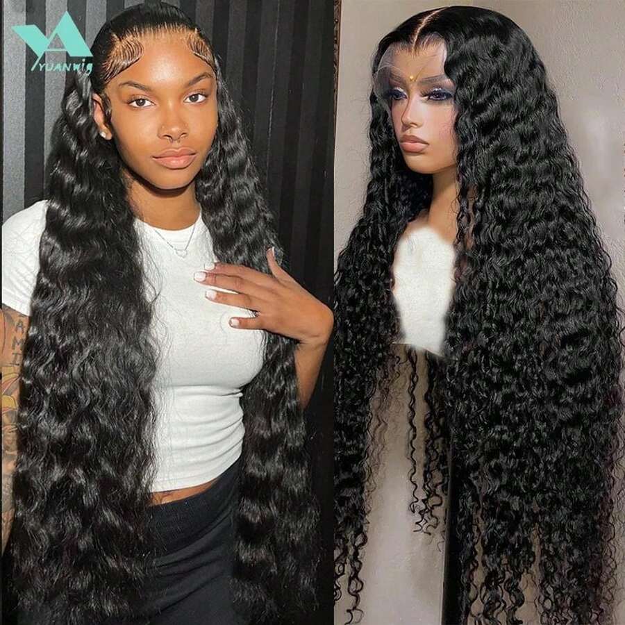 ownvmor Human Hair Wigs Water Wave 5x5 Lace Bye Bye Knots Glueless Wigs Human Hair Pre Plucked Pre Cut With Baby Hair Put On And Go Wigs 20 Inches - Natural Black - View 1