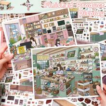 3D立体场景贴纸，舒适办公室，甜品厨房，包含1张场景卡，2张宠物材质贴纸，1张特效图，成人创意疗愈贴纸书，减压场景，无需裁剪，培养手工技能，缓解压力，增加剪贴簿乐趣 - 場景貼紙 - 查看 8