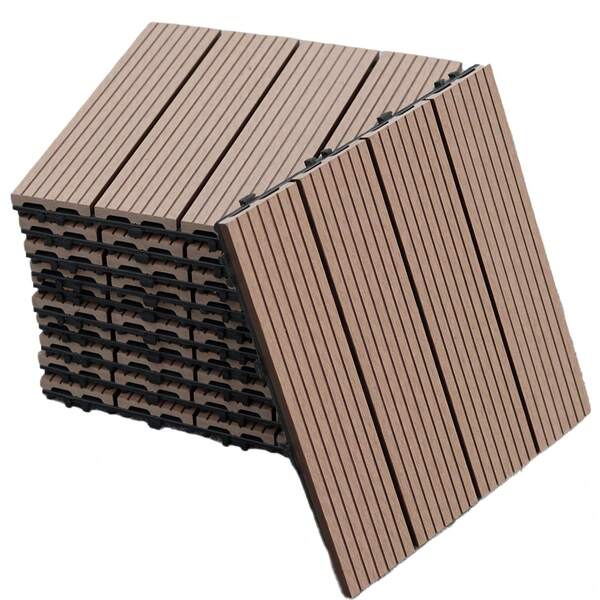 Gr8 Garden 11pcs Coffee WPC Deck Tiles – Stripe Interlocking Outdoor Patio Garden Flooring