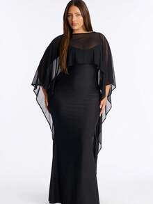Awevudst Women High Low Capelets Shawls And Wraps For Evening Dress Chiffon Cape Sheer Shawl Wedding Bridal Shawl Cape Evening Dress Capelets 3 Multi-Ways Shawl Bridesmaids Capelet Scarf - màu đen - Xem 5