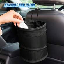 Collapsible Pop-Up Car Trash Can - Mini Portable Hanging Garbage Can Car Trash Bin With Attached HookElastic Band - Waterproof Waste Basket Bin Auto Garbage Bag For Cars/Home (1Set) - 1Set - 查看 5