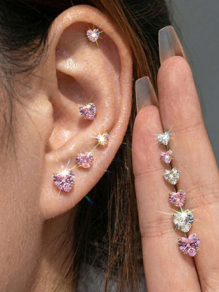 3pcs 925 Sterling Silver Tiny Heart Shaped Cartilage Earrings, Delicate Jewelry For Daily Wear, Wedding, Party, Engagement, Anniversary, Valentine's Day - Love - View 1