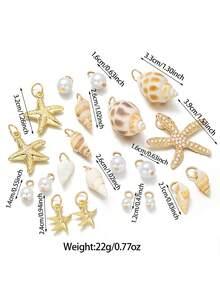 21pcs/Set Bohemian Fashion Beach Vacation Style Shell, Seashell, Faux Pearl, Starfish Mixed Alloy Accessories Set For Women - Ocean Shell Set - View 4
