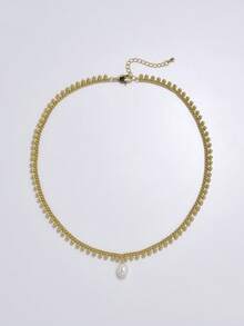 1pc 18K Gold Plated Natural Pearl Necklace, Mother's Day, Valentine's Day, Birthday, Wedding, Engagement, Bridal Gift For Her - White - View 6
