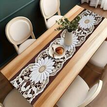 1pc Table Runner, Lace Pattern, Kitchen Dining Table Decoration, Creative Gift, Rectangular Table Runner, Coffee Table Decor, Tabletop Decoration, New Year Holiday Accessory, Home Decor, Exquisite Pattern, Easy To Clean - Coffee Brown - View 5