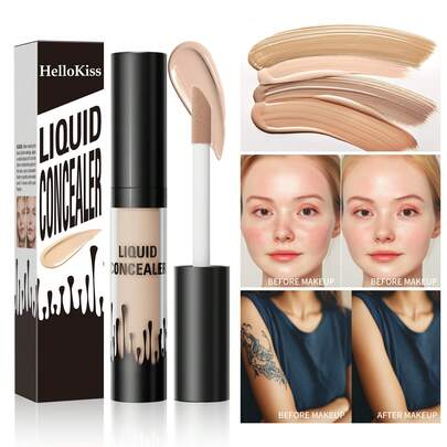 HelloKiss 1PC Hello Kiss 3ml Liquid Matte Concealer, Foundation, Full Coverage, Waterproof, Hydrating, Moisturizing, Long-Lasting, Lightweight, Flawless Conceals, Formula For Dark Circles, Acne And Blemishes, Non-Caking, Makeup Cosmetic, For All Skin Tones Daily Use