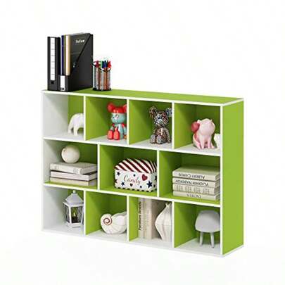 Furinno Luder Bookcase de estantería Abierta Reversible de 11 Cubos Blanco/Verde 11107WH/GR