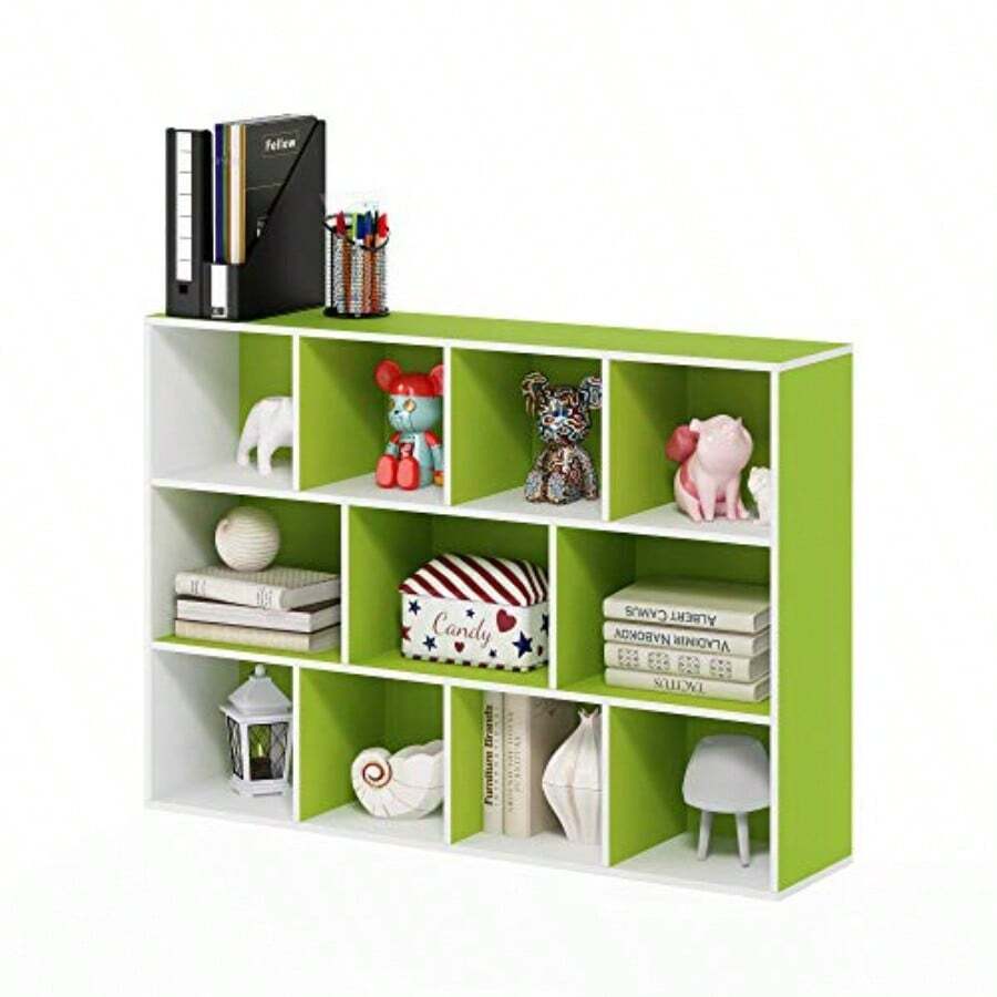 Furinno Luder Bookcase de estantería Abierta Reversible de 11 Cubos Blanco/Verde 11107WH/GR - Blanco verde - Ver 1