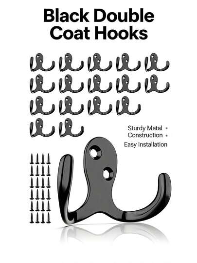 12 PCS Heavy Duty Coat Hooks - Wall Mounted Hooks For Coats, Backpacks, Robes & Hats - Includes 24 Screws