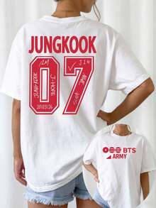 JUNGKOOKS BTSS 07 T-ShirtK-Pop Vintage Jersey Graphic Tee Casual Short Sleeve O-Neck Top ARMY Fan Gift Streetwear Tshirt - 白色 - 查看 1