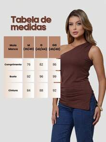Women's Asymmetrical One-Shoulder Blouse With Bust Lining - Elegant Casual Style That Flatters The Silhouette - 摩卡棕 - 查看 3