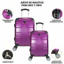 2-Piece Hard-Shell Suitcase Set, 20 And 18 Inches, Hand Luggage, 10KG And 8KG, Lightweight PC+ABS Material, 360° Detachable Wheels With Integrated Lock - Purple - View 4